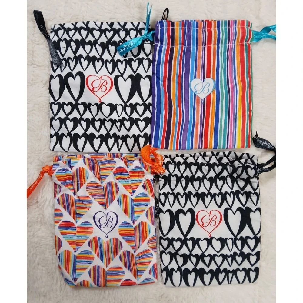 4 ct Brighton Cloth Drawstring Jewelry Bags Pouch Hearts Stripes Travel Gift‎ 6